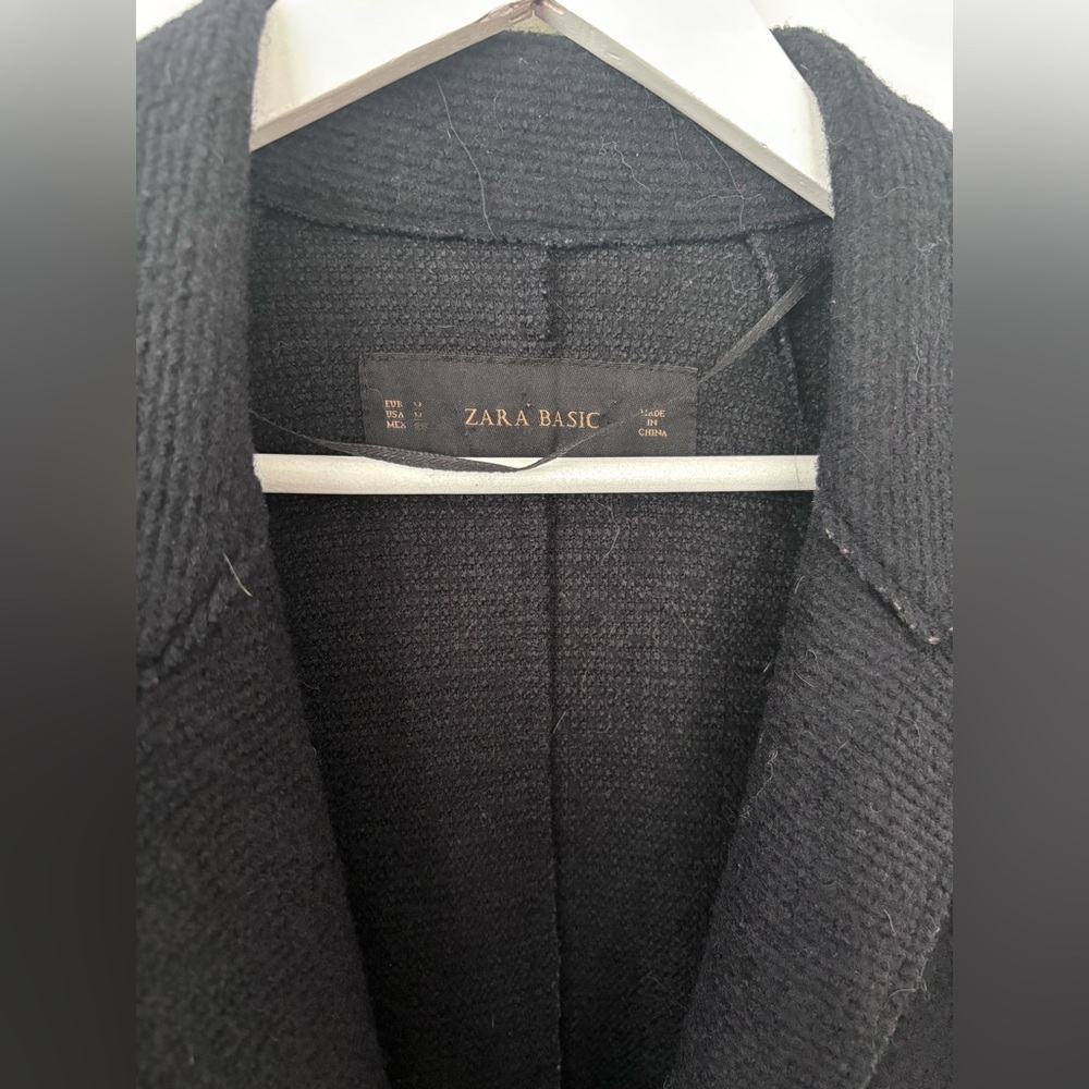 Zara single Button Black Wool Blend Coat - Picture 3 of 6